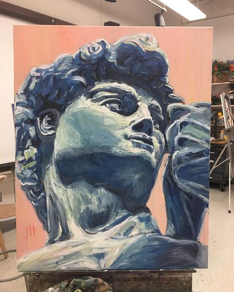 Statue Painting Oil On Canvas, Paintings Of Statues, Statue Oil Painting, The Statue Of David, Statue Painting, Statue Of David, Higher Art, Marble Bust, Acrylic Artists