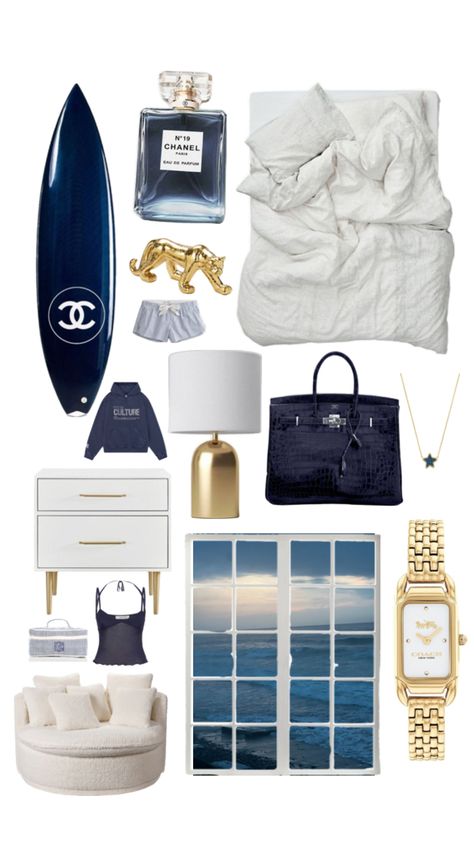 blue, bedroom, inspo, aesthetic, window, chair, gold, watch, perfume, bed, cozy, comfy, lamp, necklace, bag, beach, night, clothes Navy Room Decor, Bedroom Inspo Aesthetic, Lamp Necklace, Navy Blue Rooms, Window Chair, Blue And Gold Bedroom, Aesthetic Window, Navy Bedroom, Summer Room Decor