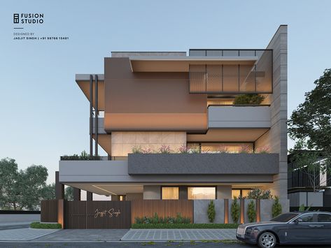 Uprise at Udaipur - v2 on Behance Small House Design Architecture, Modern Facade, Modern Bungalow Exterior, Twin House, Exterior Facade, House Outer Design, Compound Wall, Facade Architecture Design, Contemporary House Exterior