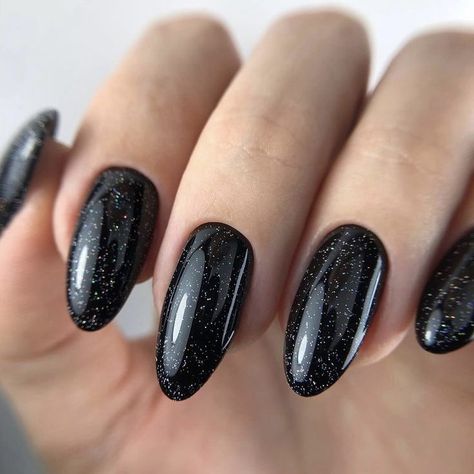 Glitter Almond Nails, Sparkly Black Nails, Nail Colors Spring, Gradation Nails, Black Almond Nails, Christmas Nails 2023, Gucci Nails, Black Nails With Glitter, Evil Eye Nails