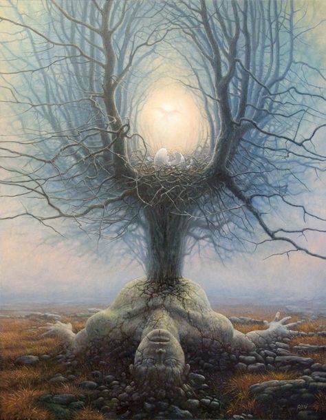 Surreal Depictions of Human Nature Versus the Universe Art Noir, Surrealism Painting, Visionary Art, Arte Fantasy, Celtic Designs, Human Nature, Spiritual Art, Surreal Art, Mother Earth