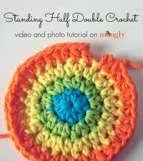 Standing Half Double Crochet: Starting a row of HDC without a slip stitch and chain! Double Crochet Circle, Crochet Starting, Crochet Circle, Half Double Crochet Stitch, Crochet Circles, Crochet Tutorials, Crochet Videos Tutorials, Double Crochet Stitch, Crochet Stitches Tutorial