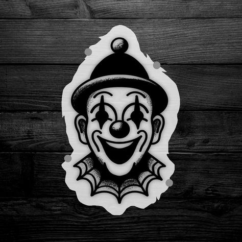 Black Shaded Tattoos, Black School Tattoo, Old School Tattoo Drawing, Crazy Flash Tattoo, Old School Black Tattoo, Traditional Tattoo Art Men, Black And Gray American Traditional, American Traditional Clown Tattoo, Tatto Old Scold