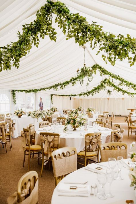 Wedding Marquee Ideas Rustic, Marquee Floral Installation, Decorating A Marquee For A Wedding, Tipi Marquee Wedding, Wedding Garden Marquee, Boho Wedding Marquee, Light Garland Wedding, Rustic Wedding Marquee Decor, Marquee Table Decorations