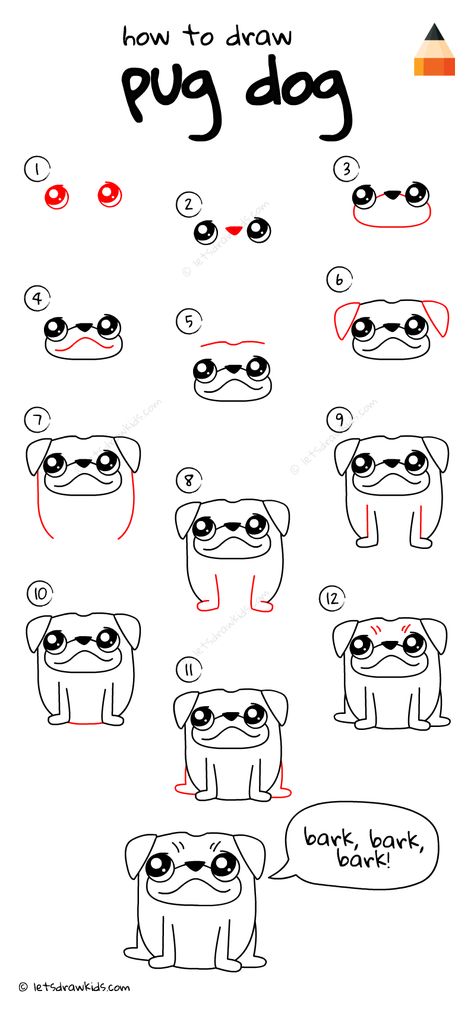 How To Draw Pug The Dog Draw A Pug, Drawing Videos For Kids, Easy Drawing Steps, Drawing Step By Step, Drawing Step, A Pug, Silly Faces, Drawing Supplies, Dogs And Kids