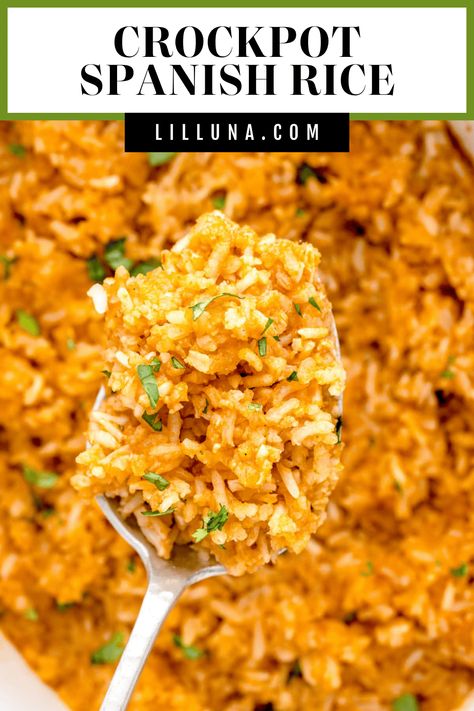 Crockpot Spanish Rice is full of delicious Mexican spices. This savory side tastes like it came from your favorite restaurant!