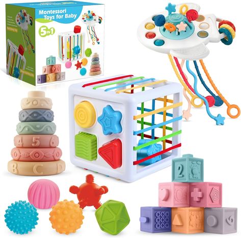 5 in 1 Montessori Toys for Babies 0-3-6-12 Months, Soft Baby Teething Toys, Sensory Bin Toy, Stacking Building Blocks & Rings for Infants,Developmental Toys for Toddler,Gift for Baby 12-18 Months Trendy Baby Gifts, Learning Toys For Toddlers, Baby Teething Toys, Baby Teething, Sensory Bin, Baby Blocks, Stacking Toys, Baby Soft Toys, Developmental Toys