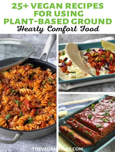 25+ Awesome Vegan Recipes for Using Plant-Based Ground Plant Based Ground Beef Recipes, Beyond Beef Recipes, Vegan Ground Meat, Fried Dandelions, Vegan Moussaka, Easy Vegan Food, Vegan Ground Beef, Ground Recipes, Vegan Meatloaf