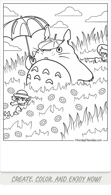 Free printable Studio Ghibli coloring pages PDF! Featuring beloved characters and scenes. Gibli Studio Coloring Pages, Ghibli Lineart, Studio Ghibli Coloring Pages, Ghibli Coloring Pages, Ghibli Coloring, Neighbor Totoro, Coloring Ideas, My Neighbor Totoro, Cute Coloring Pages