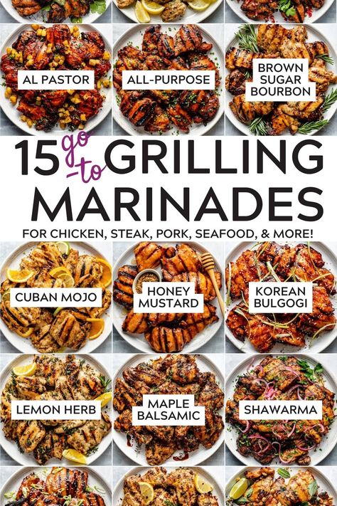 15 Best Grill Marinades for Chicken, Steak, Pork, Shrimp, & More! -  #chicken #Grill #Marinades #Pork #Shrimp #Steak Different Grilled Chicken Recipes, Marinated Chicken For Bbq, Healthy Meat Marinades, Best Grilled Food Recipes, Barbecue Marinade Recipes, Grilling Marinades Chicken, Basic Grilled Chicken Marinade, Pork Bbq Marinade Recipe, Easy Chicken Bbq Recipes