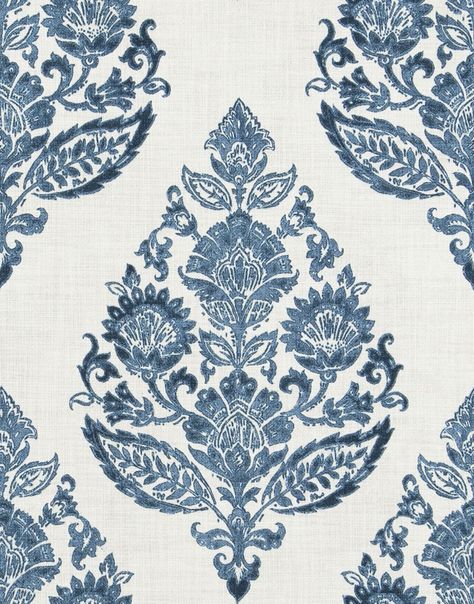 Meta Medallion Blue | Fabric | Fabricut Blue And White Fabric By The Yard, Blue Floral Pillows, Fabric Roman Shades, Navy Blue Pillows, Paisley Motif, Paisley Art, Modern Upholstery, Medallion Pattern, Roman Shade