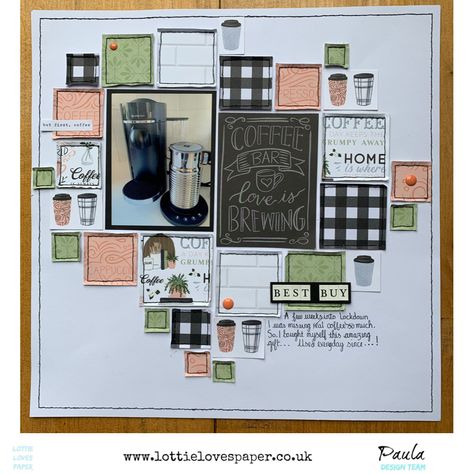 12x12 scrapbook layout #12x12 #12x12layout #scrapbooking #scrapbook #echopark #coffeeandfriends #echoparkstudios Coffee Scrapbook Ideas, Coffee Scrapbook, 12x12 Scrapbook Layouts, 12x12 Scrapbook, Echo Park, Scrapbook Layout, Scrapbook Ideas, Bars For Home, Paper Design