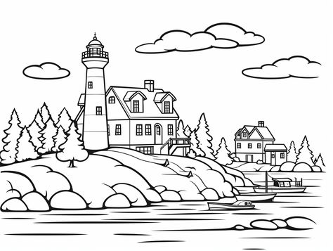 illustration of Maine coloring sheet Lighthouse Coloring Pages Free Printable, Lighthouse Clipart, Maine Art, Cool Coloring Pages, Cute Coloring Pages, Free Kids, Coloring Sheets, Kids Art Projects, Projects For Kids