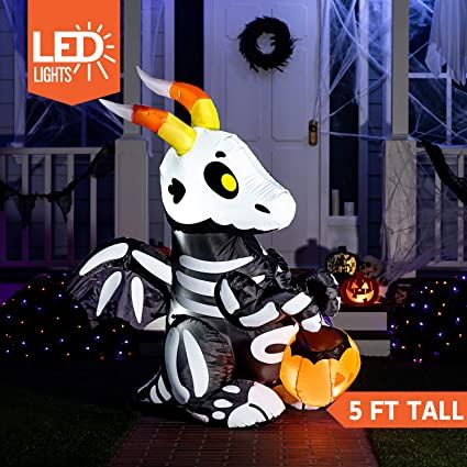 Amazon.com: Joiedomi 5 FT Tall Halloween Inflatable Cute Skeleton Dragon Inflatable Yard Decoration with Build-in LEDs Blow Up Inflatables for Halloween Party Indoor, Outdoor, Lawn Decorations : Everything Else Halloween Party Indoor, Halloween Blow Ups, Halloween Outdoor Decoration, Holiday Yard Decorations, Haunted House Decorations, Cute Skeleton, Inflatable Decorations, Halloween Inflatables, Halloween Yard Decorations