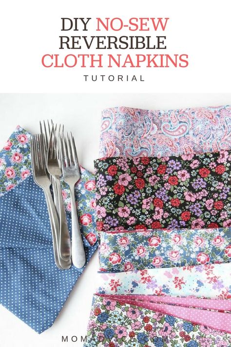 DIY No-Sew Reversible Cloth Napkins - MomAdvice Sewing Napkins, Diy Cloth Napkins, Diy Hand Warmers, No Sew Projects, Diy Napkins, Sew Projects, Zero Waste Kitchen, Simple Sewing, Sewing Projects For Kids