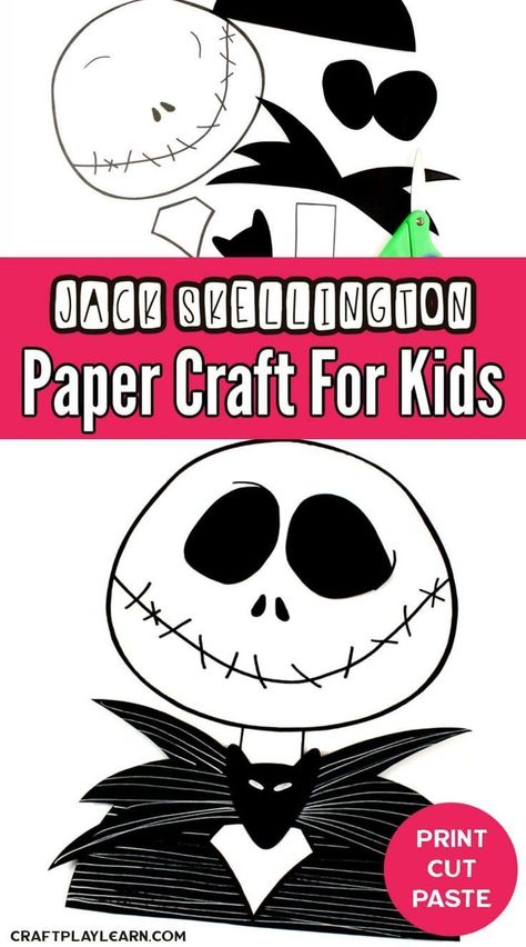 This super easy Jack Skellington paper craft from Craft Play Learn is wonderful for kids to make at home and in the classroom. This craft comes with free printable and step-by-step instructions, making it easier to put together! Halloween Activities Preschool, Paper Craft For Kids, Nightmare Before Christmas Decorations, Halloween Kindergarten, Halloween Paper Crafts, Halloween Classroom, Halloween Arts And Crafts, Nightmare Before Christmas Halloween, Halloween Activities For Kids