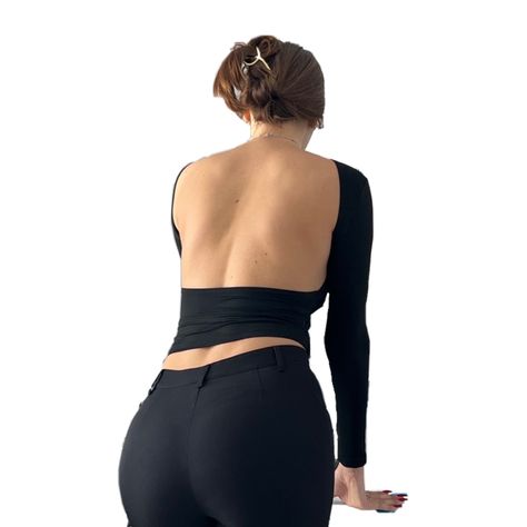 Firebird Aesthetic, Edgy Backless Stretch Top, Black Tie-back Backless Top, Black Stretch Backless Crop Top, Low Back Shirt, Black Seamless Backless Top, Black Backless Top, Black Seamless Backless Crop Top, Backless Shirt