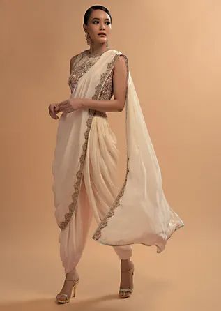 Dhoti Saree, Kalki Fashion, Ritu Kumar, Drape Saree, Ready To Wear Saree, Indian Fashion Dresses, Saree With Blouse, Blouse Online, Floral Motifs