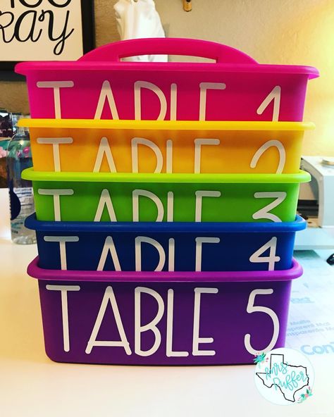 Diy Table Caddy Classroom, Table Captains For Classroom, Table Caddies Classroom, Kindergarten Classroom Table Storage, Table Labels Classroom, Supply Caddy Classroom, Classroom Caddy Organization, Classroom Table Caddy Ideas, Table Group Organization