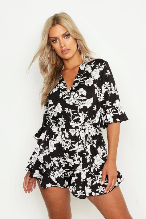 Plus Size White Jumpsuit, Plus Size Romper Jumpsuits, Romper Plus Size, Romper Designs, Plus Size Romper, Abstract Floral Print, Plus Size Jumpsuit, Fashion Face Mask, Plus Size Summer