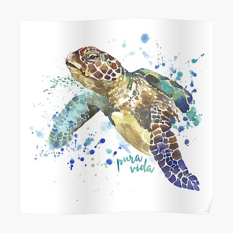 Sea turtle watercolor painting, pura vida! • Millions of unique designs by independent artists. Find your thing. Sea Turtle Watercolor Painting, Sea Turtle Watercolor, Sea Turtle Painting, Turtle Watercolor, Watercolour Texture Background, Sea Life Art, Aida Cloth, Turtle Painting, Nautical Art