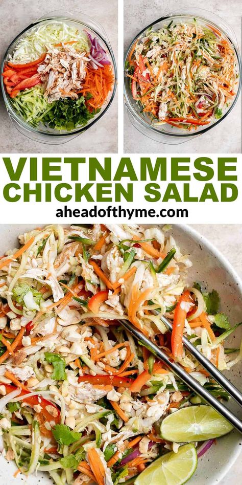 Vietnamese Chicken Salad Asian Shredded Chicken Recipes, Asian Slaw Salad, Cold Chicken Salads, Salad Options, Delicious Salad Recipes, Vietnamese Chicken Salad, Asian Salad Recipe, Slaw Salad, Vietnamese Chicken