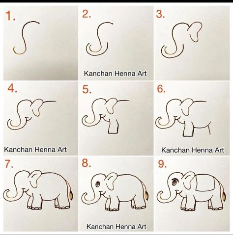 Mehandi Elephant Design Step By Step, Elephant Henna Designs Simple, Simple Figure Mehndi Designs, Elephant Mehendi Design Simple, How To Draw Elephant In Mehndi, Hathi Design In Mehndi, Elephant Henna Designs, Mehendi Practice, Mehndi Classes