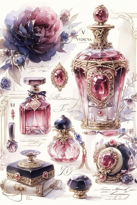 Cool Perfume, Perfume Artwork, Art Mood Board, Kate Spade Perfume, Perfume Art, Perfume Bottle Design, Dreamy Artwork, Art Kawaii, Fantasy Props