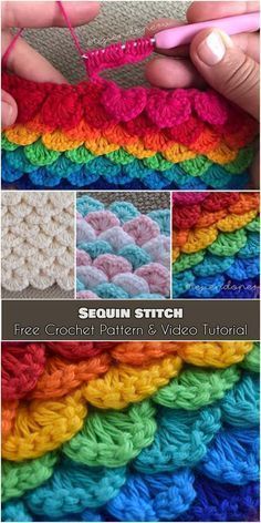 Sequin Stitch [Free Crochet Pattern and Video Tutorial] Crocheting stitch very similar to crocodile stitch, but not so complicated, easy. Good for amigurumi (owls, fish tail, mermaid, blankets , etc. Confection Au Crochet, Crocodile Stitch, Crochet Stitches Free, Crochet Mermaid, Haken Baby, Crochet Simple, Stitch Crochet, Mermaid Tails, Fun Crochet Projects