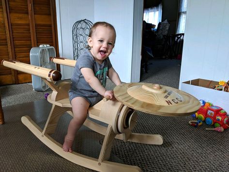 Chris Bucklen and Karen Wentworth Bucklen of GandGRockers have created a custom wooden rocking horse based on the USS Enterprise from Star Trek: The Star Trek Uss Enterprise, Kids Rocker, Wooden Airplane, Rocking Toy, Uss Enterprise Star Trek, Wooden Rocking Horse, Ralph Mcquarrie, Star Trek Funny, Firefly Serenity