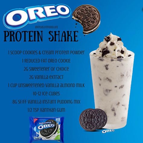 Oreo Cookie N’ Cream Protein Shake - How about this #MacroFriendly Oreo Cookies N’ Cream Protein Shake for only 220Cals! Common, who… Oreo Protein Shake, Protein Oreo, Milkshake Ideas, Easy Protein Meals, Blender Drinks, Oreo Shake, Homemade Frappuccino, Best Protein Shakes, Herbalife Shake Recipes