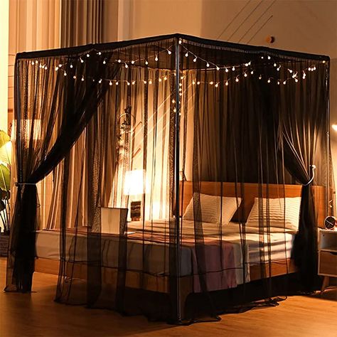 Black Canopy Bed, Princess Canopy Bed, Canopy Bed Curtains, King Sized Bedroom, Crib Bedding Girl, Wooden Bed Design, Bad Inspiration, Bed Design Modern, Bed Canopy