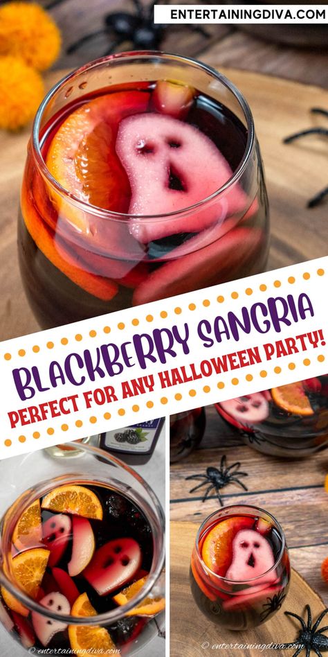 Halloween Sangria, Blackberry Brandy, Blackberry Sangria, Cocktail Halloween, Halloween Jello Shots, Red Sangria Recipes, Wine Halloween, Sangria Cocktail, Halloween Drink