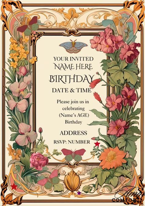 Victorian Invitation Design, 1800s Themed Party, Victorian Birthday Cards, Sweet 16 Tea Party, Victorian Theme Party, Vintage Birthday Invitations, Victorian Birthday, Midsummer Party, Victorian Party