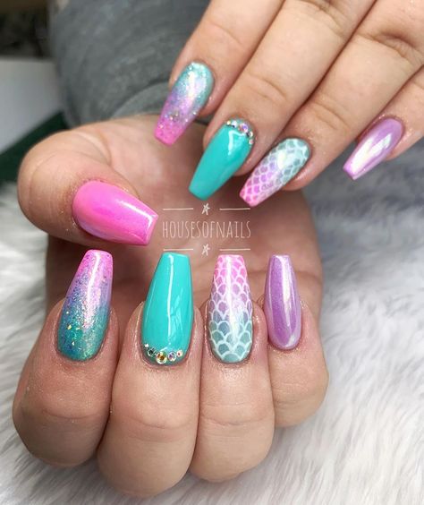 Rodeo Nails, Nails Women, Mermaid Nail Art, Mermaid Nail, Cruise Nails, April Nails, Pastel Nails Designs, Sculpted Nails, Art Design Ideas