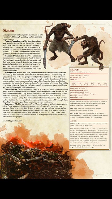 Rat People, 5e Monsters, Homebrew Monsters, Dnd Stats, Dnd Homebrew, Dnd Races, Dungeons And Dragons 5e, Dnd 5e Homebrew, D D Monsters