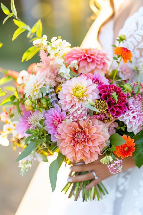 Bring the Sunshine With These 90+ Summer Wedding Bouquets | Matched Hearts Types Of Spring Flowers, 6 Flower Bouquet, Bright And Colourful Bridal Bouquet, Wedding Bouquets Bride Summer, Dalia Flower Wedding Bridal Bouquets, Colorful Spring Wedding Bouquets, Wedding Flowers Tulips Bouquet, Oversized Bridal Bouquet, May Bridal Bouquets