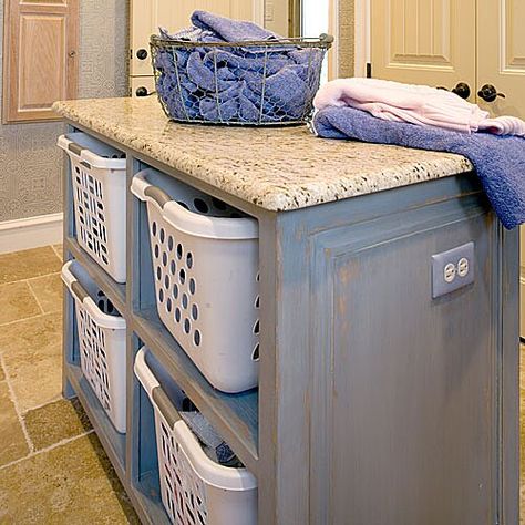 Laundry Room Island, Folded Laundry, Storage Island, Recycling Station, Laundry Room/mud Room, Pantry Laundry, Dream Laundry Room, Organizational Ideas, Decluttering Tips