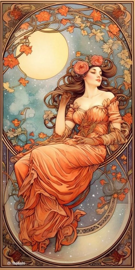 ♔ Tetyana Erhart Digital Art - Artiste Ukraine Art Nouveau Tarot Illustration, Autumn Art Nouveau, Art Neauveau Woman, Art Nouveau Watercolor, Tetyana Erhart, Art Nouveau Portrait, Art Nouveau Tarot, Art Nouveau Mucha, Alphonse Mucha Art