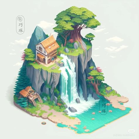 Chinese Market, Building Illustration, Isometric Art, Isometric Illustration, Low Poly Art, Landscape Drawings, Fantasy Art Landscapes, Game Inspiration, Environment Concept Art