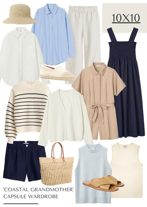 10x10 Mini Capsule: Coastal Grandmother Style — The Closet Journal Mini Capsule Wardrobe, Coastal Grandma Style, Grandmother Style, Grandma Style, Coastal Fashion, Grandma Fashion, Coastal Grandmother, Coastal Granddaughter, Summer Capsule