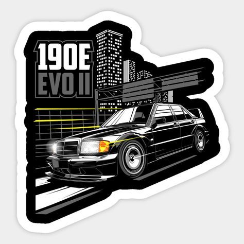 Mercedes Benz 190E AMG Evolution II - Mercedes Benz - Sticker | TeePublic 190e Evo Ii, 190e Evo, Benz 190e, Mercedes Benz 190e, Mercedes Benz 190, Pop Art Comic, Car Window, Hard Hats, Funny Stickers