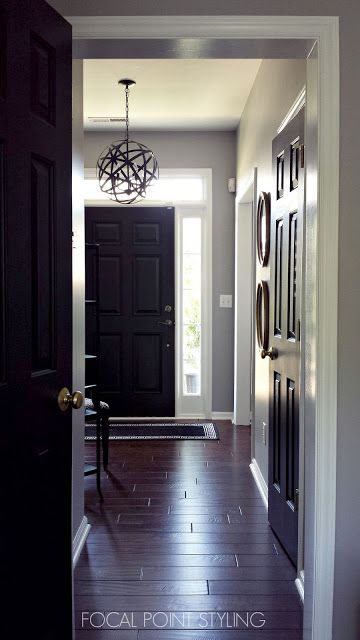 FOCAL POINT STYLING: Painting Interior Doors Black & Updating Brass Hardware Black Interior Doors With White Trim, Dark Doors With White Trim, Black Doors With White Trim, Dark Interior Doors, How To Paint Interior Doors, Paint Doors Black, Painting Interior Doors Black, Interior Door Colors, Interior Front Door