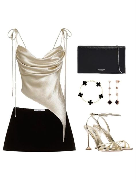 Club Outfits For Summer, Fancy Clubbing Outfits, Gold Black Outfit Parties, Night At The Club Outfit, Clubbing Dress Outfits, Dresses For The Club Night, Outfits To Go Out At Night Club Fashion, Gold Outfits For Women Casual, Gold Outfits Aesthetic