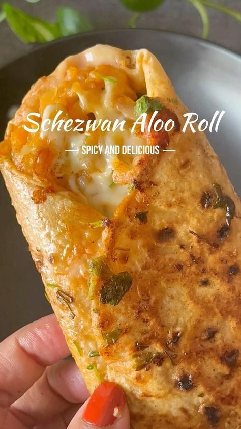 Preetha Athrey | 🌶️ SCHEZWAN ALOO ROLL🔥 This YUMMY and DELICIOUS ROLL is a must try and one bite will not be enough. Get ready to indulge in this spicy, t… | Instagram Healthy Indian Recipes Vegetarian, Veg Breakfast Recipes Indian, Vegetarian Breakfast Recipes Indian, Quick Indian Snacks, Veg Breakfast Recipes, Healthy Indian Snacks, Healthy Indian Recipes, Breakfast Recipes Indian, Vegetarian Breakfast Recipes