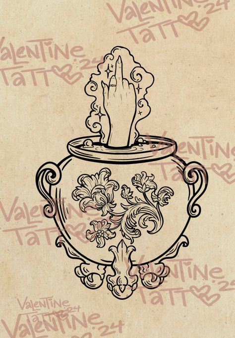 Tattoo ticket for Nesta cauldron design Nesta Cauldron, Cauldron Tattoo, Book Inspired Tattoos, Tattoo Ticket, Flower Hip Tattoos, Tattoos For Women Flowers, Leather Tooling Patterns, Tooling Patterns, Hip Tattoo