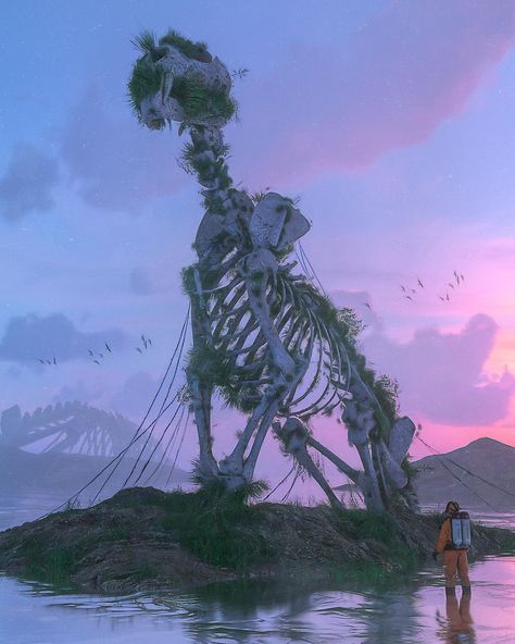 @beeple_crap: “STILL LIFE” Dystopian Art, Skeleton Artwork, Giant Skeleton, Arte Peculiar, Everyday Art, Skeleton Art, Science Fiction Art, Arte Fantasy, Environment Concept Art