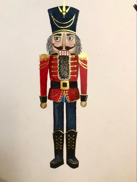 Oleo Painting Ideas, Nutcracker Drawing, Nutcracker Watercolor, Watercolor Nutcracker, Water Colour Cards, Chalkboard Art Ideas, Nutcracker Ideas, Christmas Nuts, German Nutcrackers