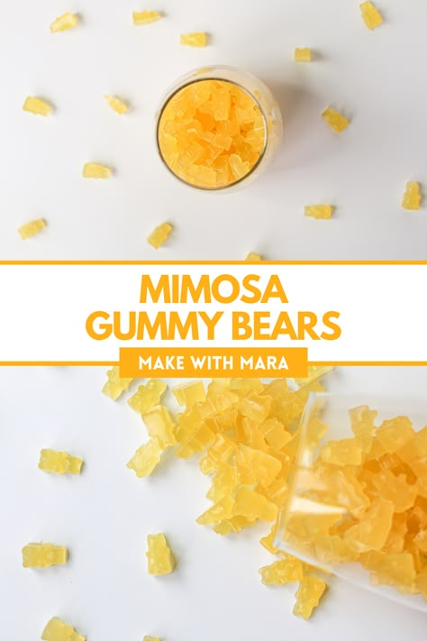 Gummy Bear Recipe Alcohol, Bourbon Gummy Bears Recipe, Boozy Gummy Bears, Boozy Gummy Bears Recipe, Boozy Gummies, Homemade Mimosa, Alcohol Gummies, Alcohol Gummy Bears, Diy Sweets