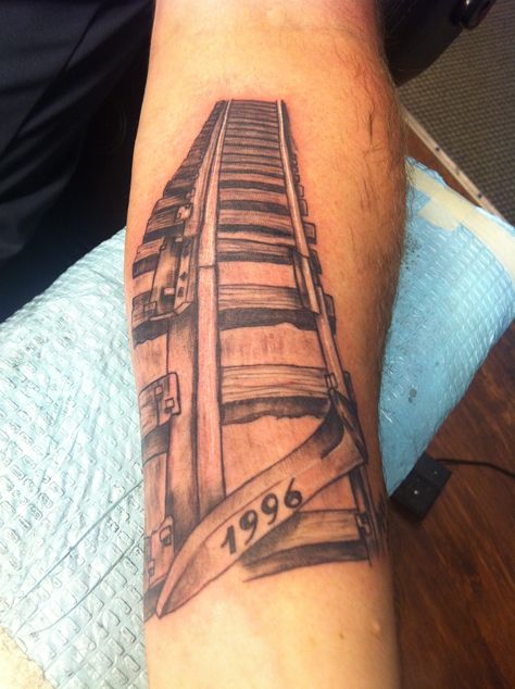 Train tracks Train Tattoos For Women, Train Track Tattoo, Track Tattoo, Train Tattoos, Trains Photography, Train Tattoo, Steam Trains Photography, Left Arm Tattoos, Train Whistle